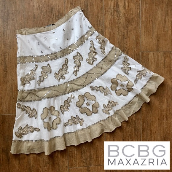 BCBGMAXAZRIA tan & white sequence skirt - Picture 1 of 8